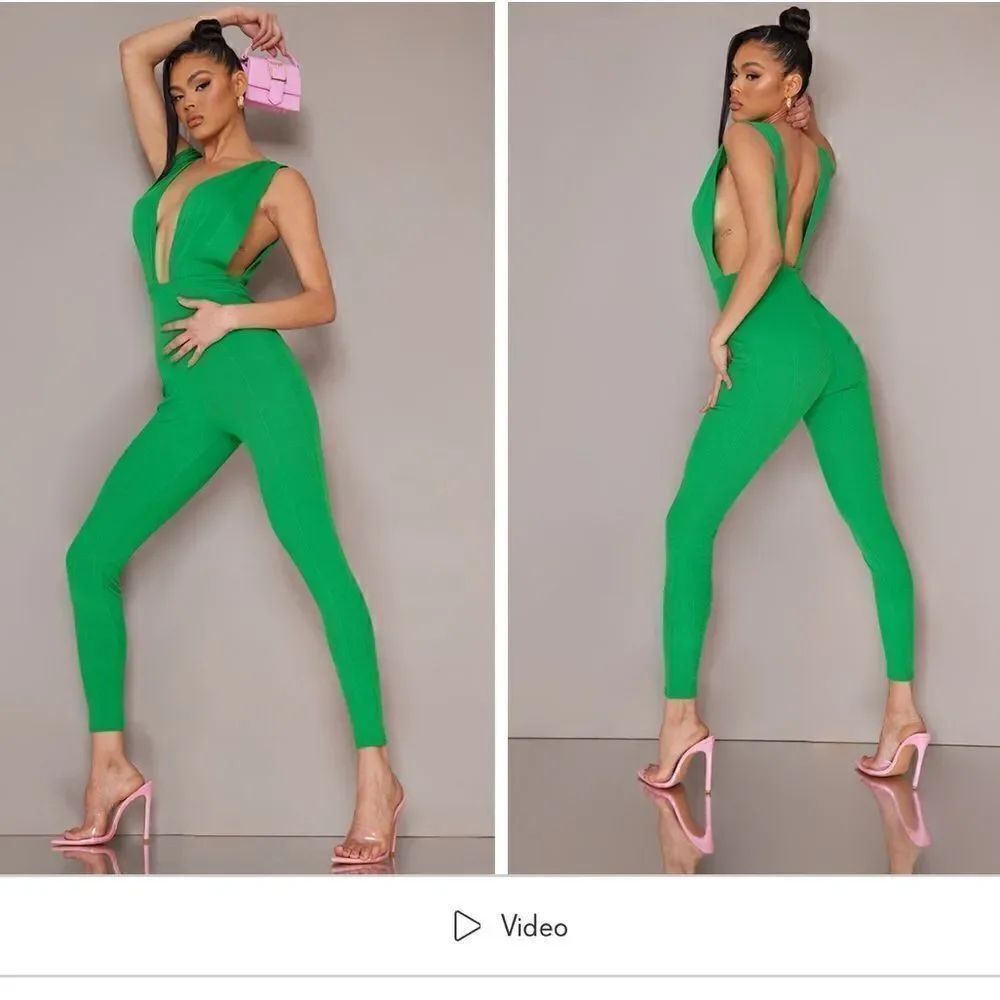 Pretty little thing green rib jumpsuit.#17